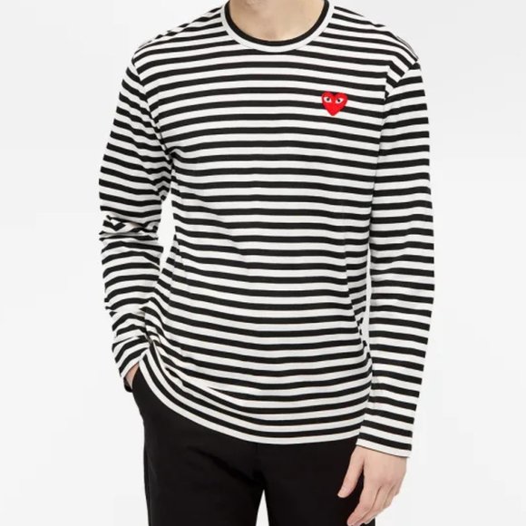 Comme des Garcons PLAY Tops - Comme Des Garcons Play Cropped Long Sleeve Logo Stripe Tee